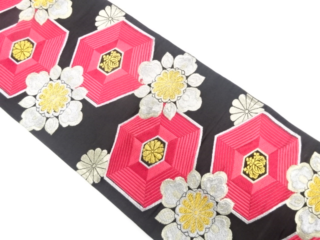 JAPANESE KIMONO / ANTIQUE FUKURO OBI / WOVEN FLOWER CREST